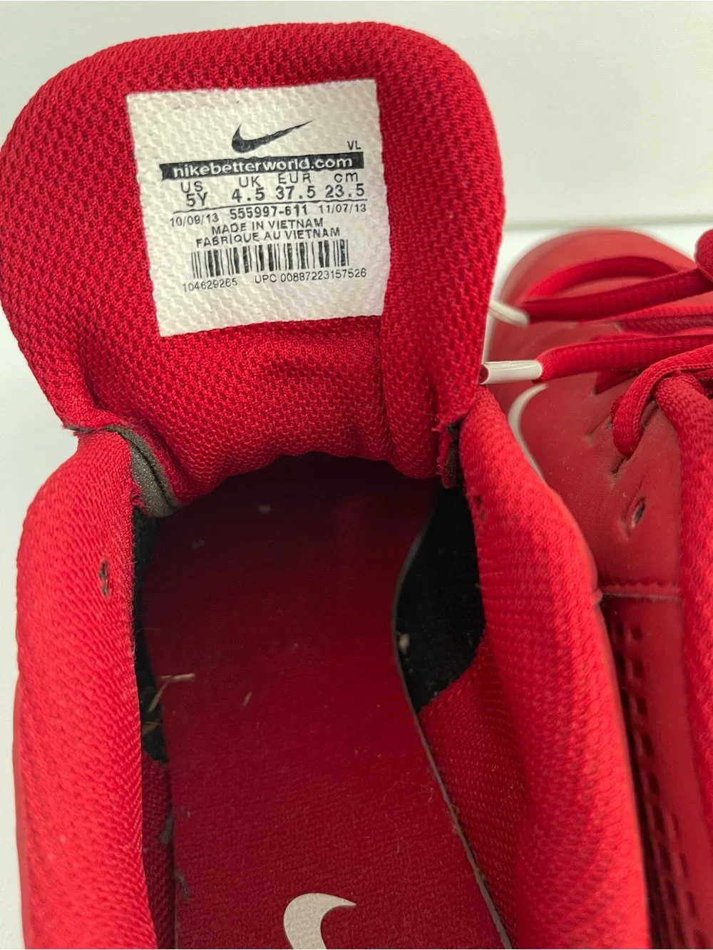 Nike Kids Red and White Vapor Keystone Youth Sneakers